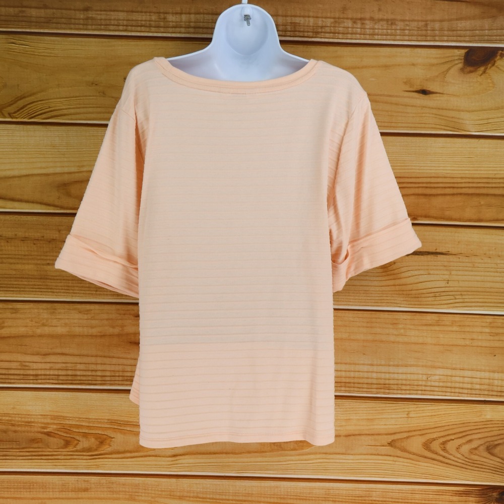 Liz Claiborne Short Sleeve Shirt Womens Sz XL Pink Stripes Stretch Cuffed Sleeve - Picture 2 of 9